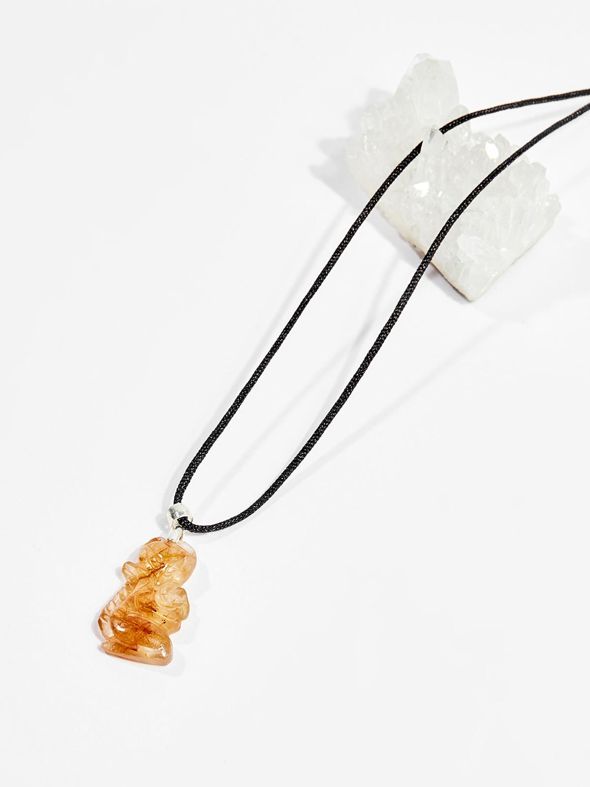 Dây chuyền phong thủy đá thạch anh tóc vàng hồ ly 9 đuôi ôm mẫu đơn 2.5cm mệnh thủy , kim - Ngọc Quý Gemstones