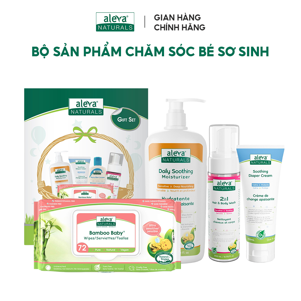 Combo tắm gội, dưỡng ẩm và làm mịn da hàng ngày cho bé Aleva Naturals