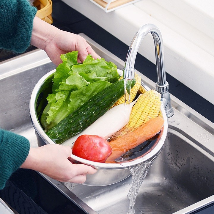Bộ Thau, Rổ, Nạo Bào Cắt Rau Củ 3 Món Inox Tiện Lợi