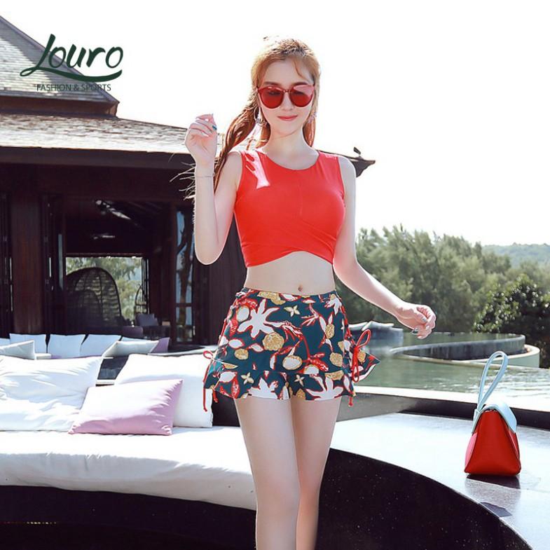 Bộ đồ bơi 3 món nữ kín đáo Louro, kiểu đồ bơi 2 mảnh dạng váy thắt nơ đi biển phong cách Hàn Quốc - SW03