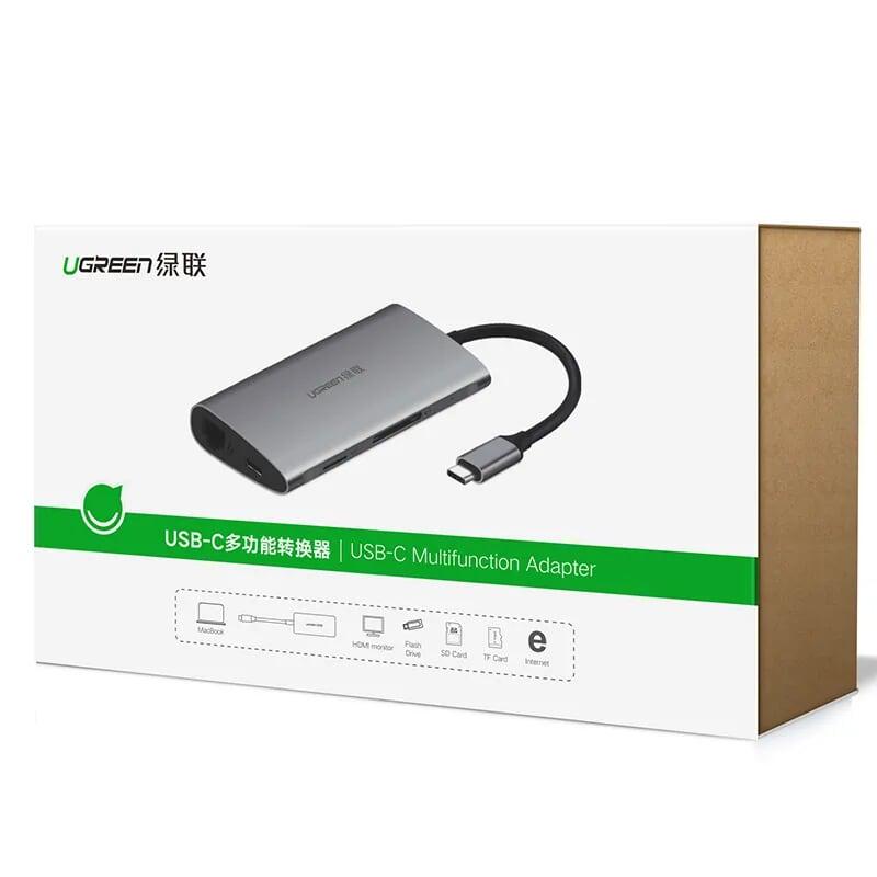 Ugreen UG50539CM179TK Bộ chuyển đổi TYPE C sang 3 USB 3.0 + VGA + LAN + SD TF + hỗ trợ nguồn TYPE C - HÀNG CHÍNH HÃNG