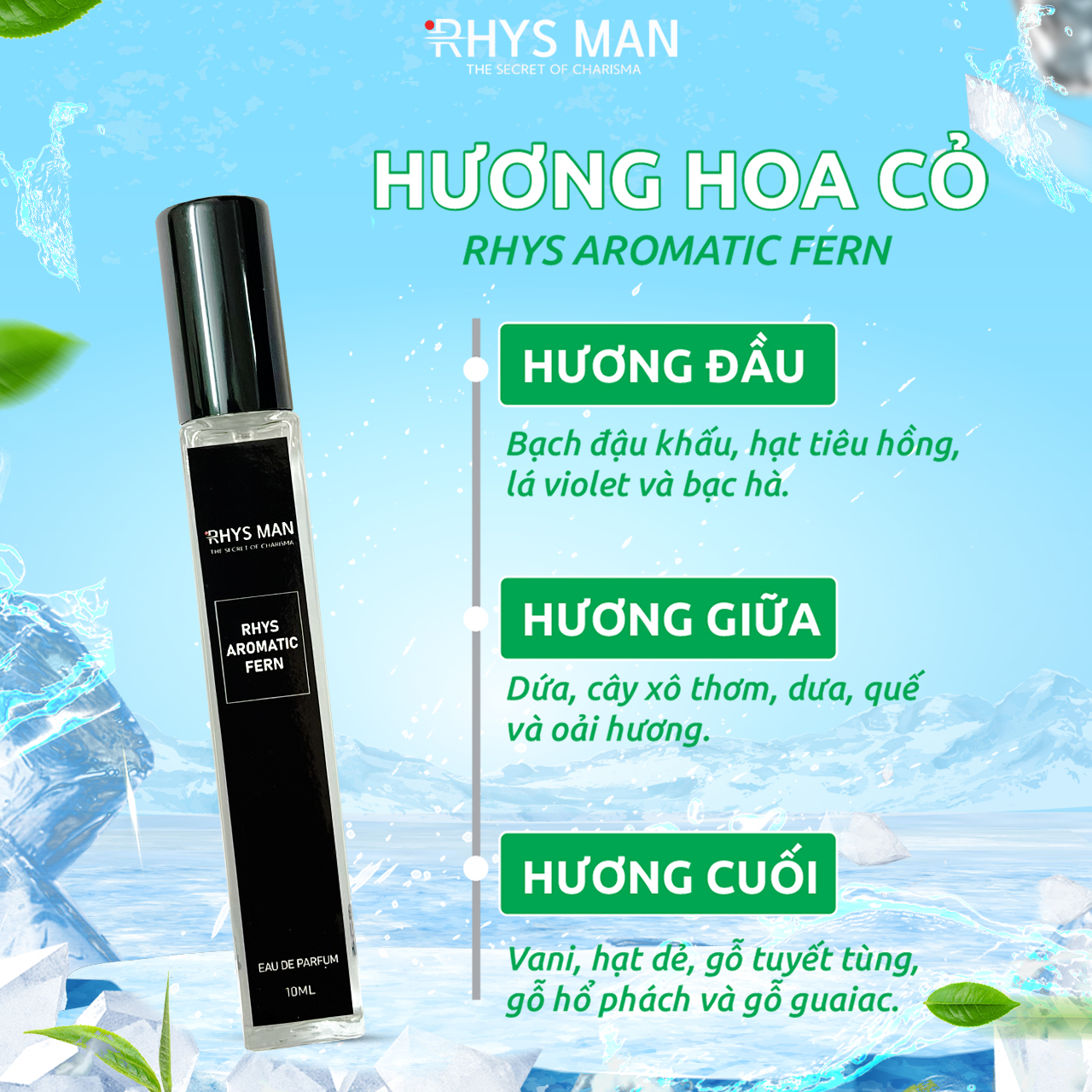 Combo sữa tắm gội nam 3 in 1 hương nước hoa 350ml & Nước hoa nam RHYS MAN 10ml - Hàng chính hãng