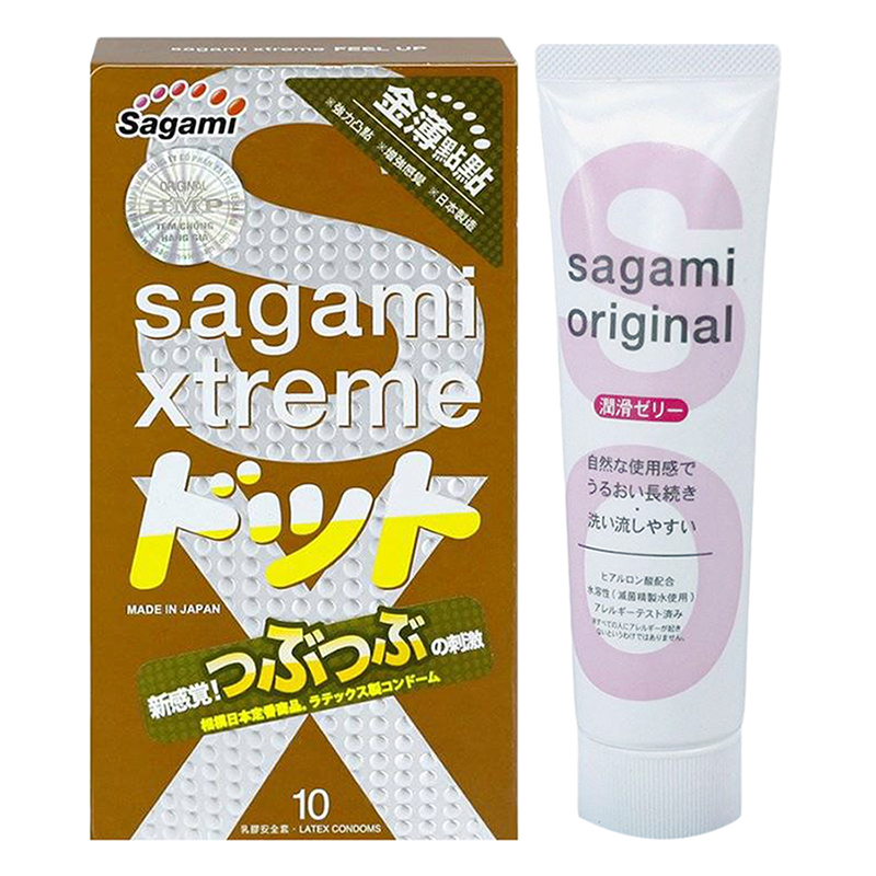 Bộ Bao Cao Su Siêu Mỏng Co Dãn Sagami Xtreme Feel Up (10 Bao) Và Gel Bôi Trơn Cao Cấp Sagami (60g)