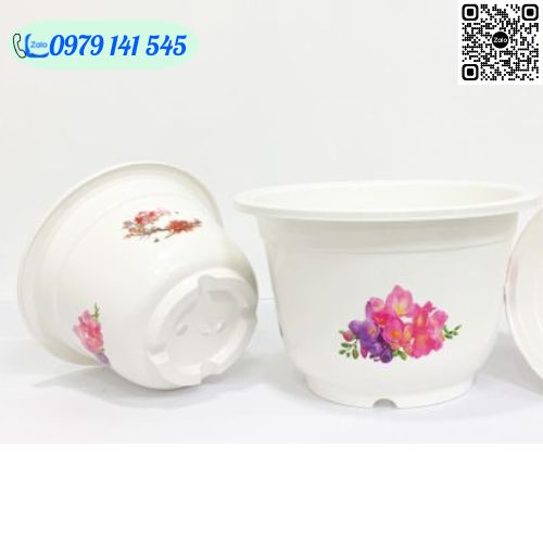 Chậu Nhựa Trồng Cây In Hoa Bốn Mùa Xinh Tươi, Chậu Trồng Hoa Dáng Tròn, Dày, Bền, Đẹp, Chất Lượng Cao