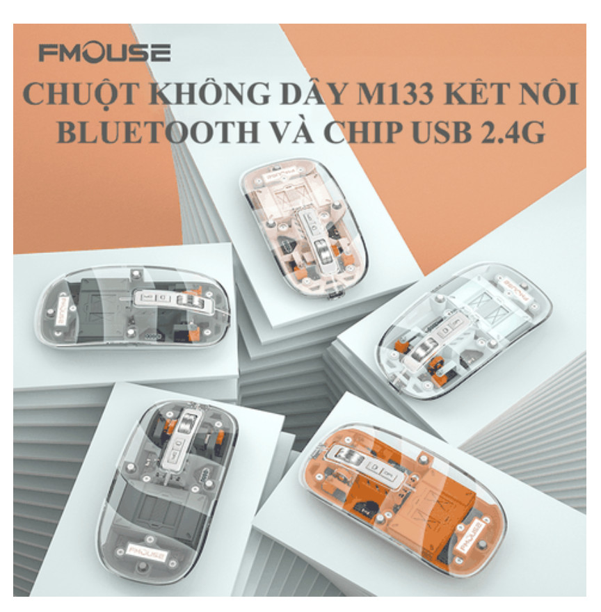 Chuột không dây FMOUSE M133 kết nối Bluetooth và USB 2.4G thiết kế trong suốt độc lạ với độ DPI lên đến 2400 (Màu ngẫu nhiên)