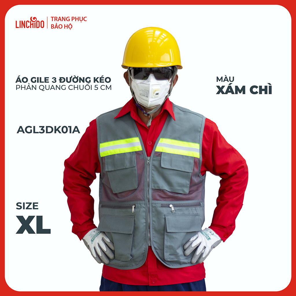 Áo Gile Kỹ Sư, Giám Sát Công Trình, Bảo Hộ Lao Động, 3 Đường Kéo, 6 Túi - Mã AGL3DK01A