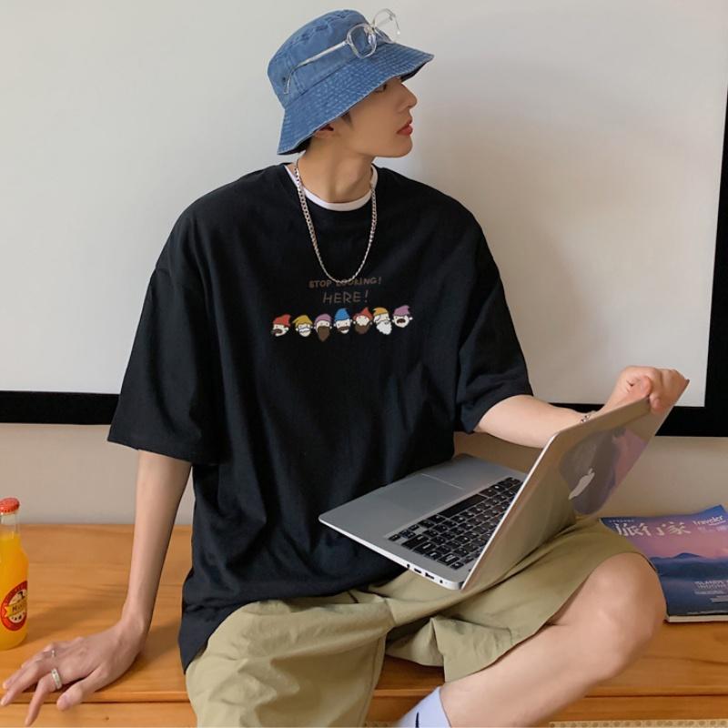 Áo thun nam nữ unisex tay lỡ sweater phông form rộng teen cổ tròn oversize cotton giá rẻ basic đen trắng tee HERE