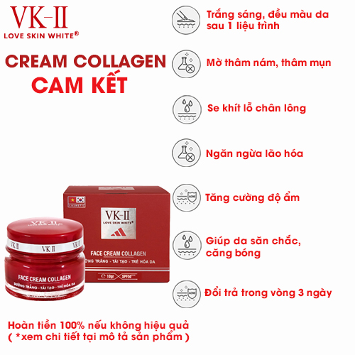 Kem dưỡng trắng, tái tạo và trẻ hóa da VK-II Love Skin White Face Cream Collagen 10g