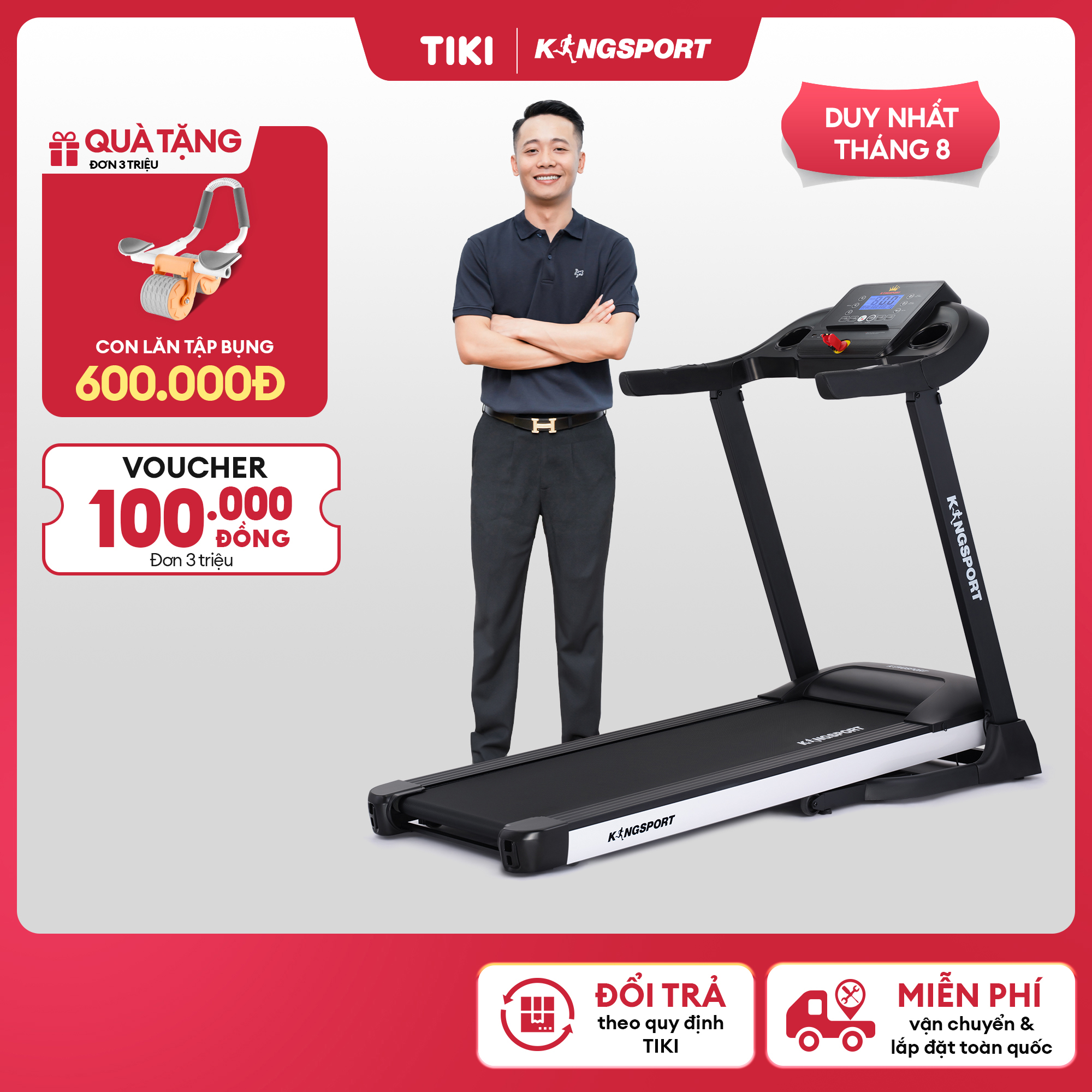 Máy chạy bộ KINGSPORT Plus K-04 đơn năng,thảm chạy rộng chống trơn, thiết kế nhỏ gọn, cân nặng phù hợp từ dưới 70kg