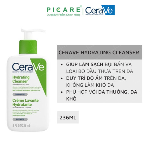 Sữa Rửa Mặt Dịu Nhẹ Cho Da Khô CeraVe Hydrating Cleanser 236ml
