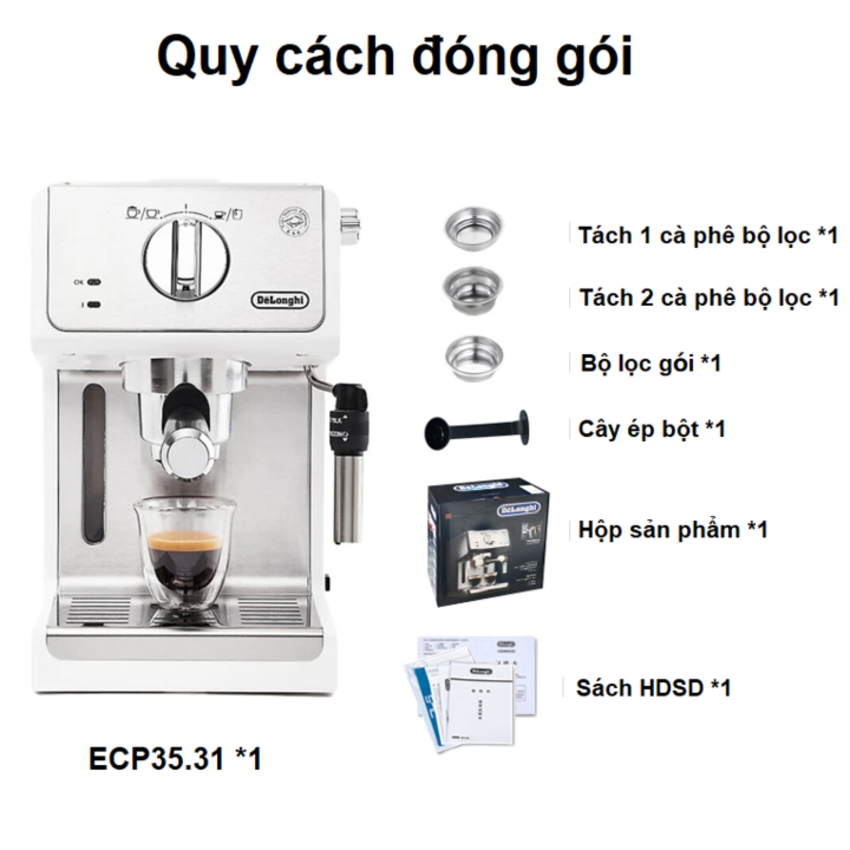 Máy pha cà phê Espresso Delonghi ECP35.31 áp lực bơm 15bar - Hàng Chính Hãng