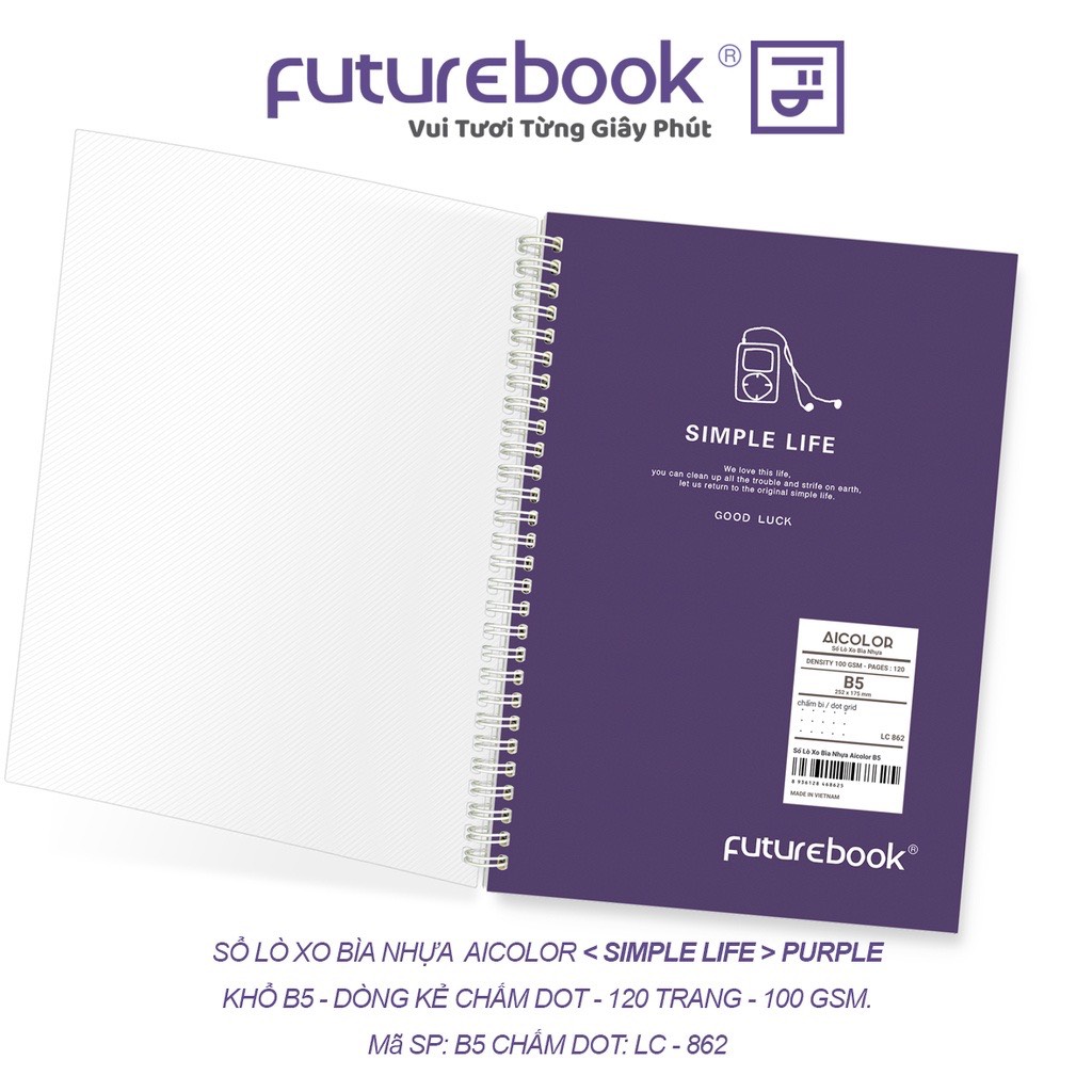 FUTUREBOOK (Có Nhiều Mẫu)-Sổ Lò Xo Bìa Nhựa AICOLOR B5_Chấm Dot_120Trang_Định Lượng 100Gsm. MÃ SP LC862 (Giao mẫu nhiên)