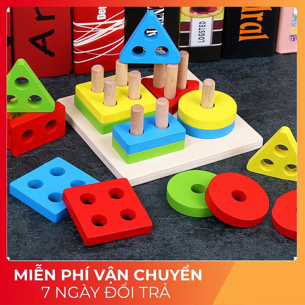 Đồ chơi gỗ THẢ HÌNH KHỐI 4 TRỤ VUÔNG cho bé