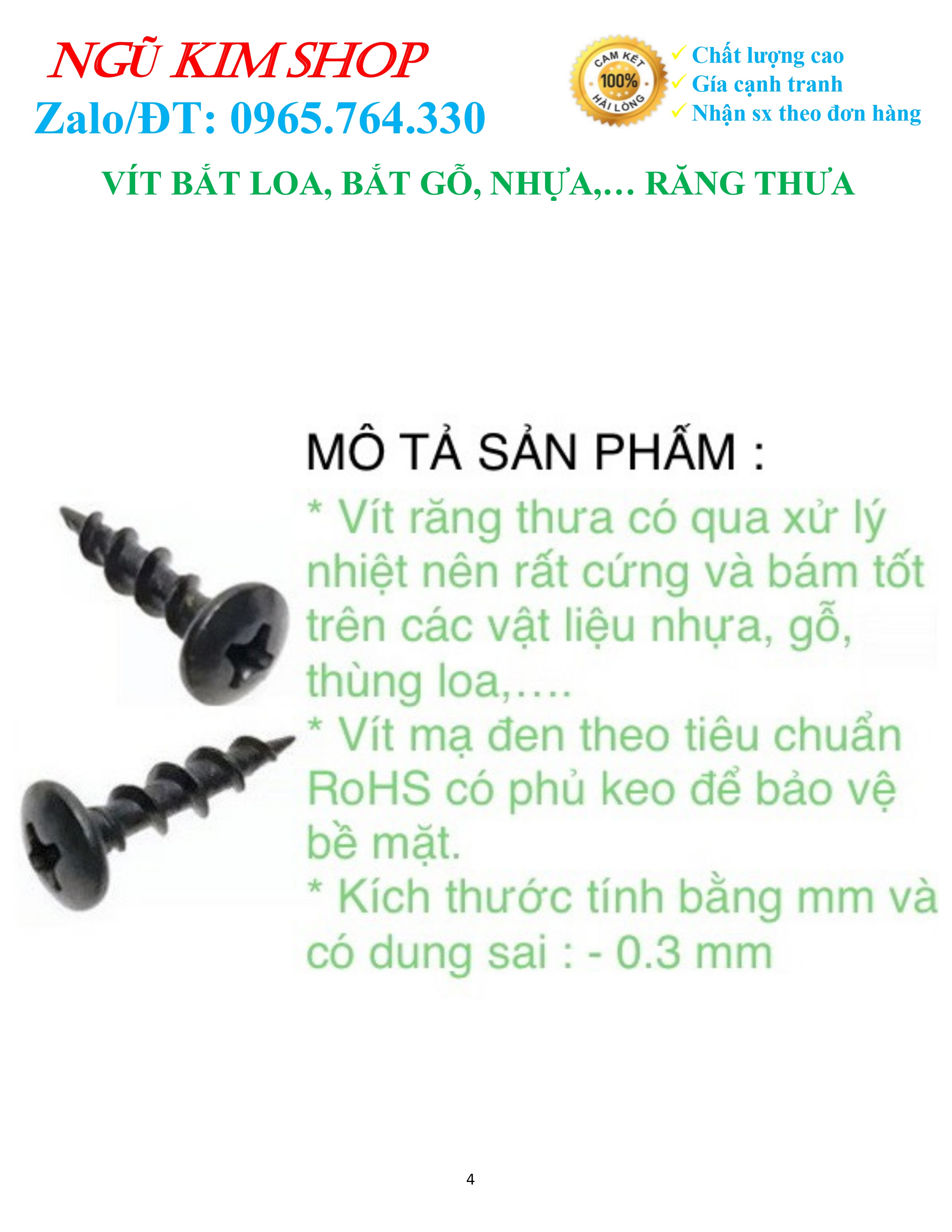 VÍT BẮT LOA M4 x L RĂNG THƯA MẠ ĐEN