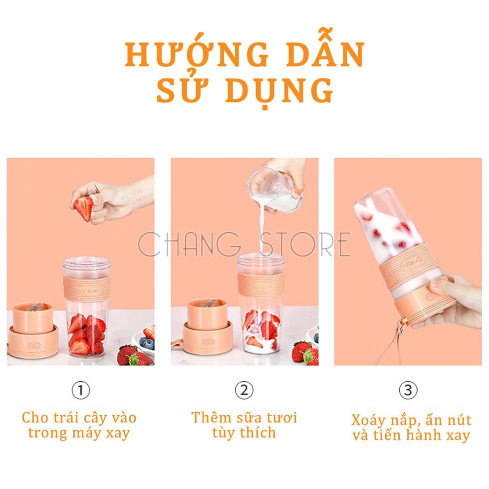 Máy xay sinh tố cầm tay mini dung tích 300ml hàng nhập khẩu sạc pin chất liệu nhựa ABS