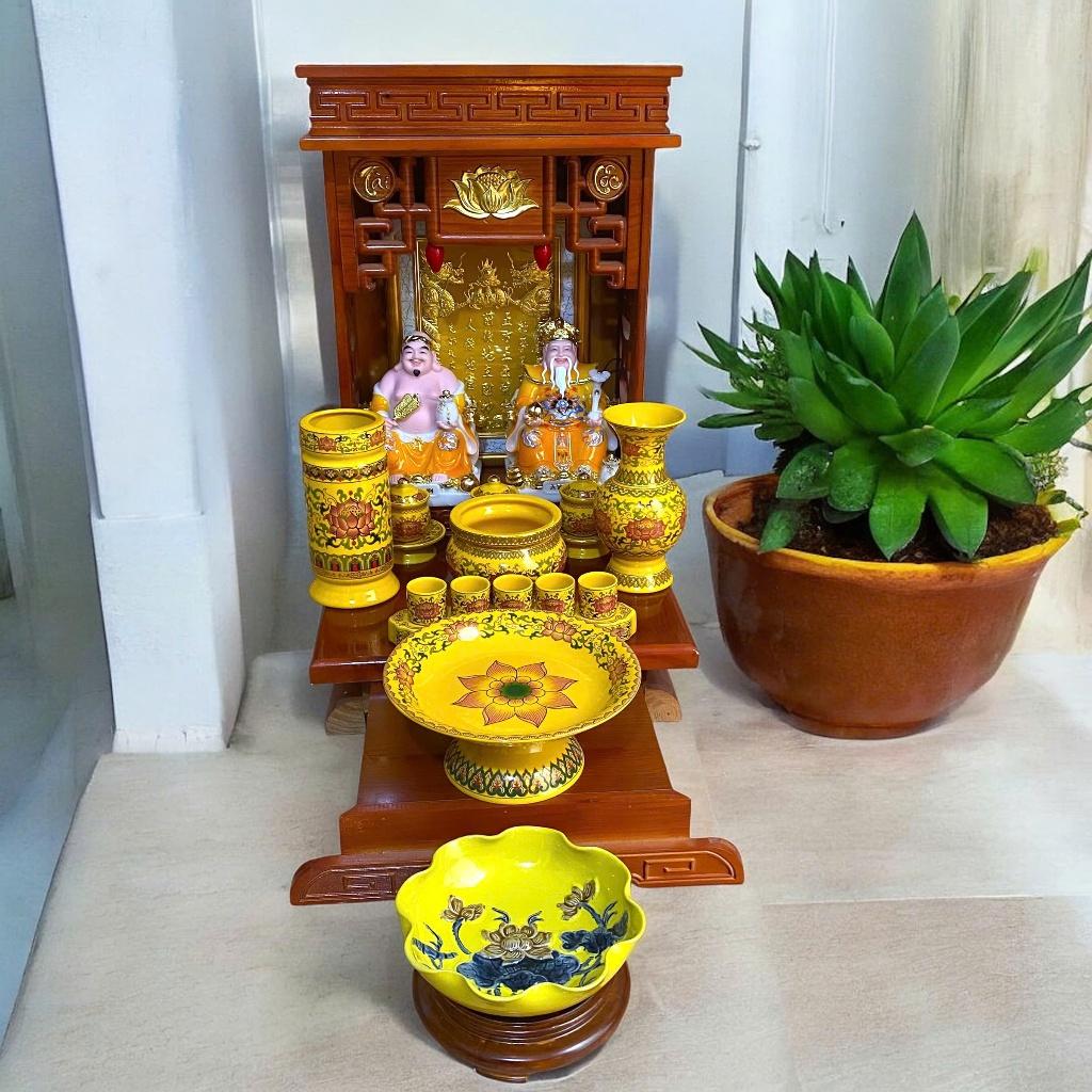 Set ban thần tài gấm vàng RỒNG VIỆT, bộ thờ thần tài đầy đủ cho gia chủ mệnh thổ, kim