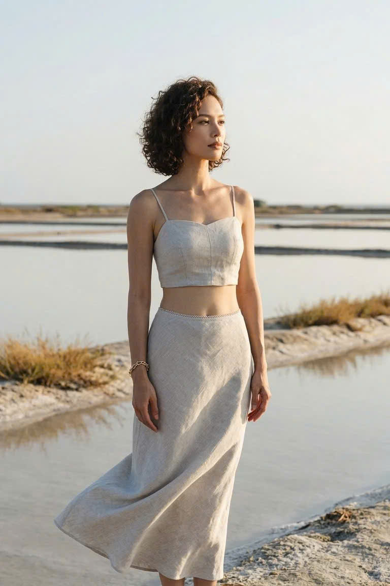 Áo Croptop Hai Dây Linen Vải Lanh Xám Muối Tiêu TOP208 Thời trang Hity