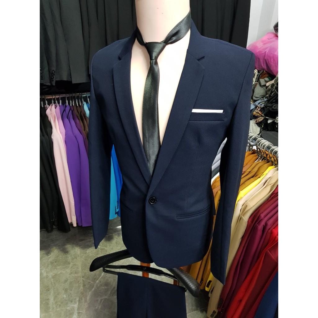 Bộ vest nam màu xanh đen đậm chất vải dày mịn