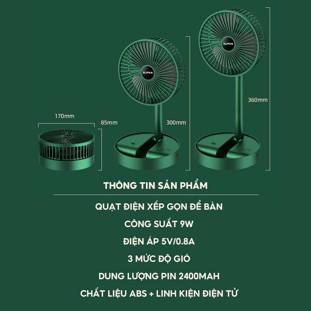 Quạt Điện Xếp Gọn Để Bàn Có 3 Cánh 3 Chế Độ Quạt Máy Công Suất 9w Đường Kính 17cm