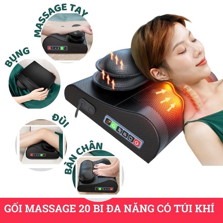 Gối Massage Hồng Ngoại 20 bi- Phiên Bản 2022 - Có túi khí - mátxa Cổ, Vai, Gáy, Toàn Thân Đa Năng Hỗ Trợ Giảm Đau Nhức Hiệu Quả An Toàn Khi Dùng Thích Hợp Cho Mọi Lứa Tuổi