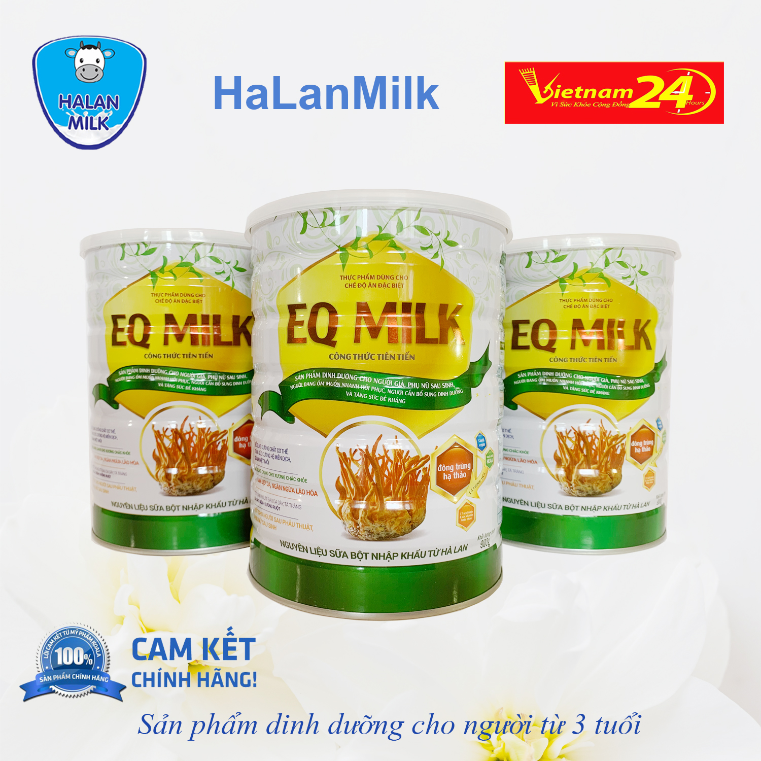 Sữa bột EQ Milk - VietNam24h - Đông Trùng Hạ Thảo - Nano Curcumin - Sữa Non - 900gr