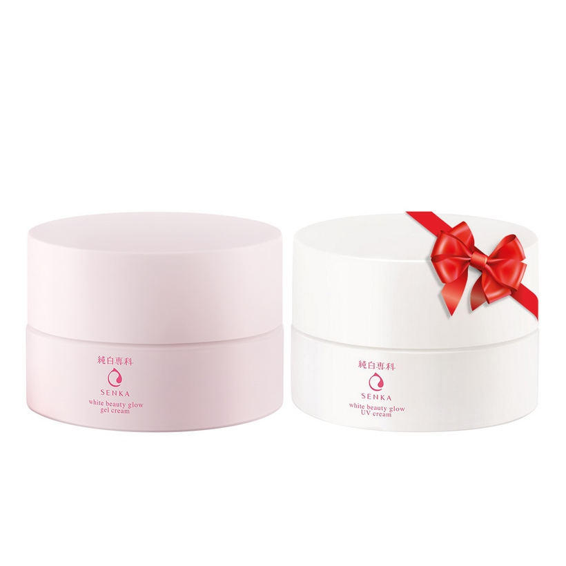 Kem Dưỡng Trắng Da Ban Đêm Senka White Beauty Glow Gel Cream 50g - Tặng Kem dưỡng trắng da &amp; giảm thâm nám ban ngày Senka White Beauty UV Cream 50g SPF 25 PA ++