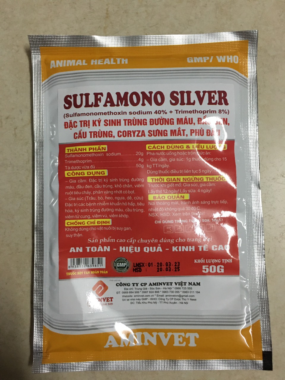 Sulfamono cầu trùng, sưng phù đầu, tiêu chảy dùng cho gà, chim