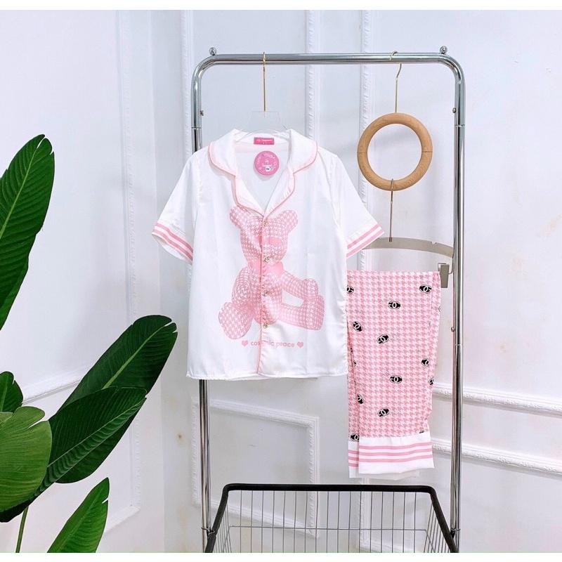Bộ Ngủ Nữ Lụa Mặc Nhà Dễ Thương, Pijama Lụa Mango Cộc Tay Quần Dài Kiểu Dáng Hàn Quốc Cao Cấp