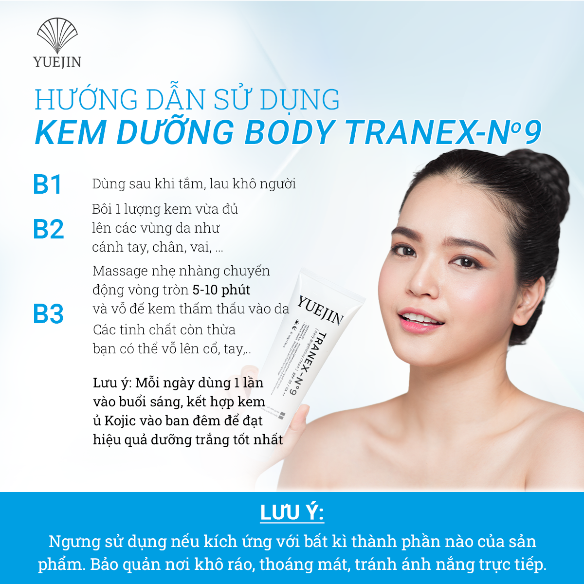 Kem Dưỡng Trắng Da Body Tranex-No9 dưỡng ẩm, sáng da và giảm thâm - Yuejin