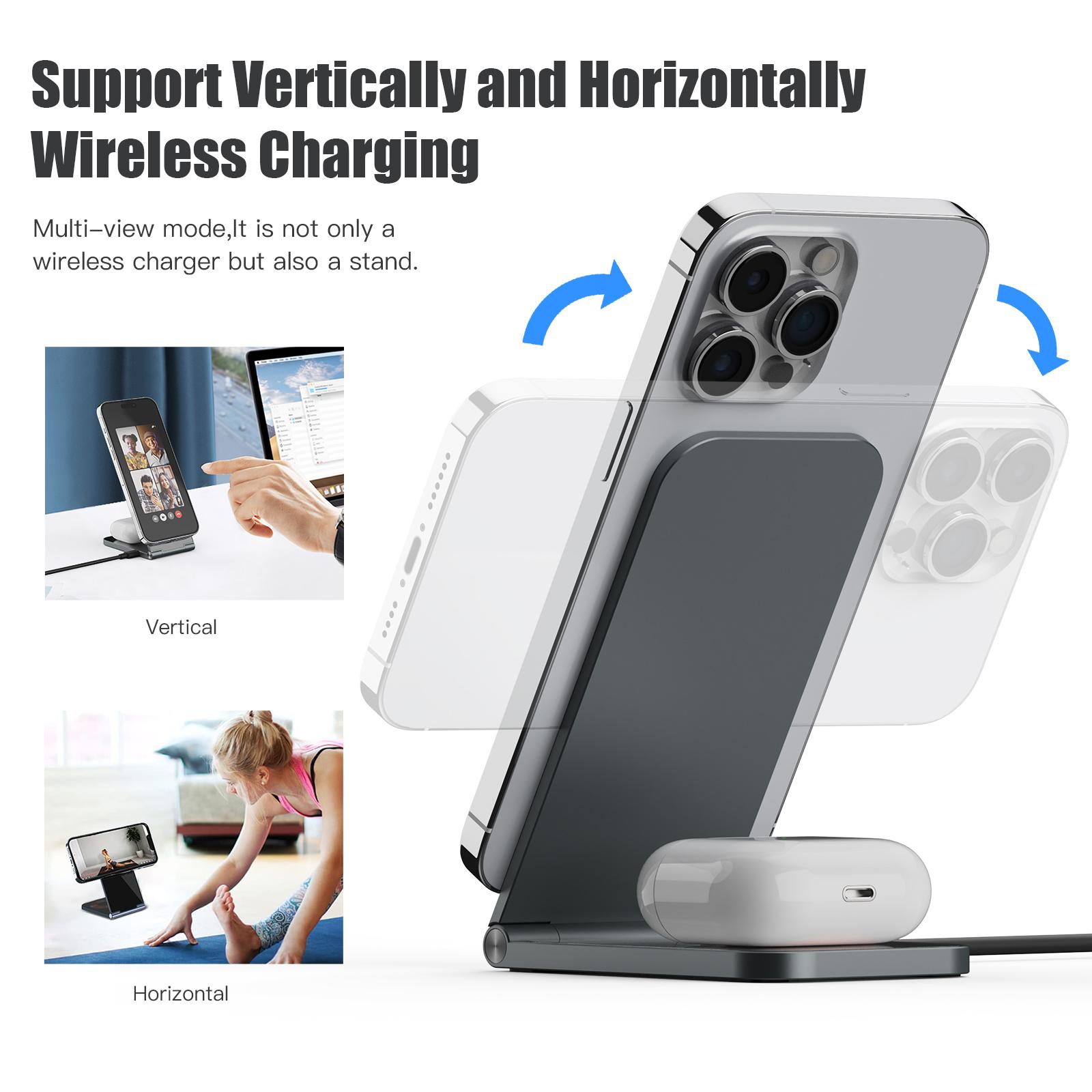 2 Trong 1 Bộ sạc không dây QI từ tính cho iPhone 14 13 12 Pro Max Sạc nhanh 15W Bộ sạc không dây cho AirPods Pro 2 3