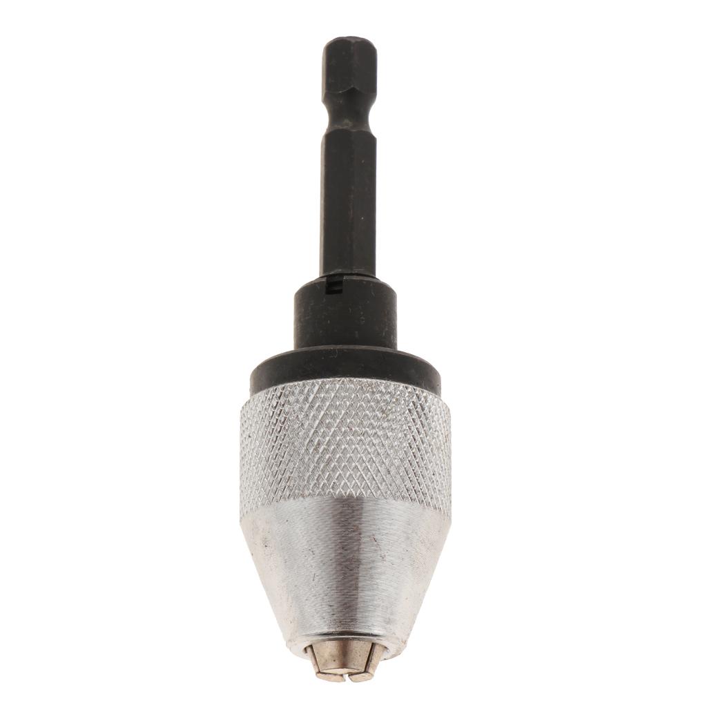 Keyless Hex Shank Drill Chuck Adapter Conversion Tool 0.3-6.5mm Silver