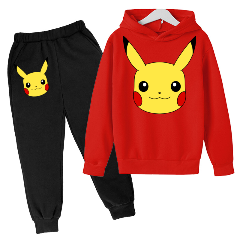 Pikachu Áo Hoodie Pokemon Áo Hoodie Game Áo Hoodie Bộ Thu Trẻ Em Áo + Quần 2 Bộ Teen Dễ Thương Áo Hoodie 4-14Y bộ Bé Trai Quần Áo