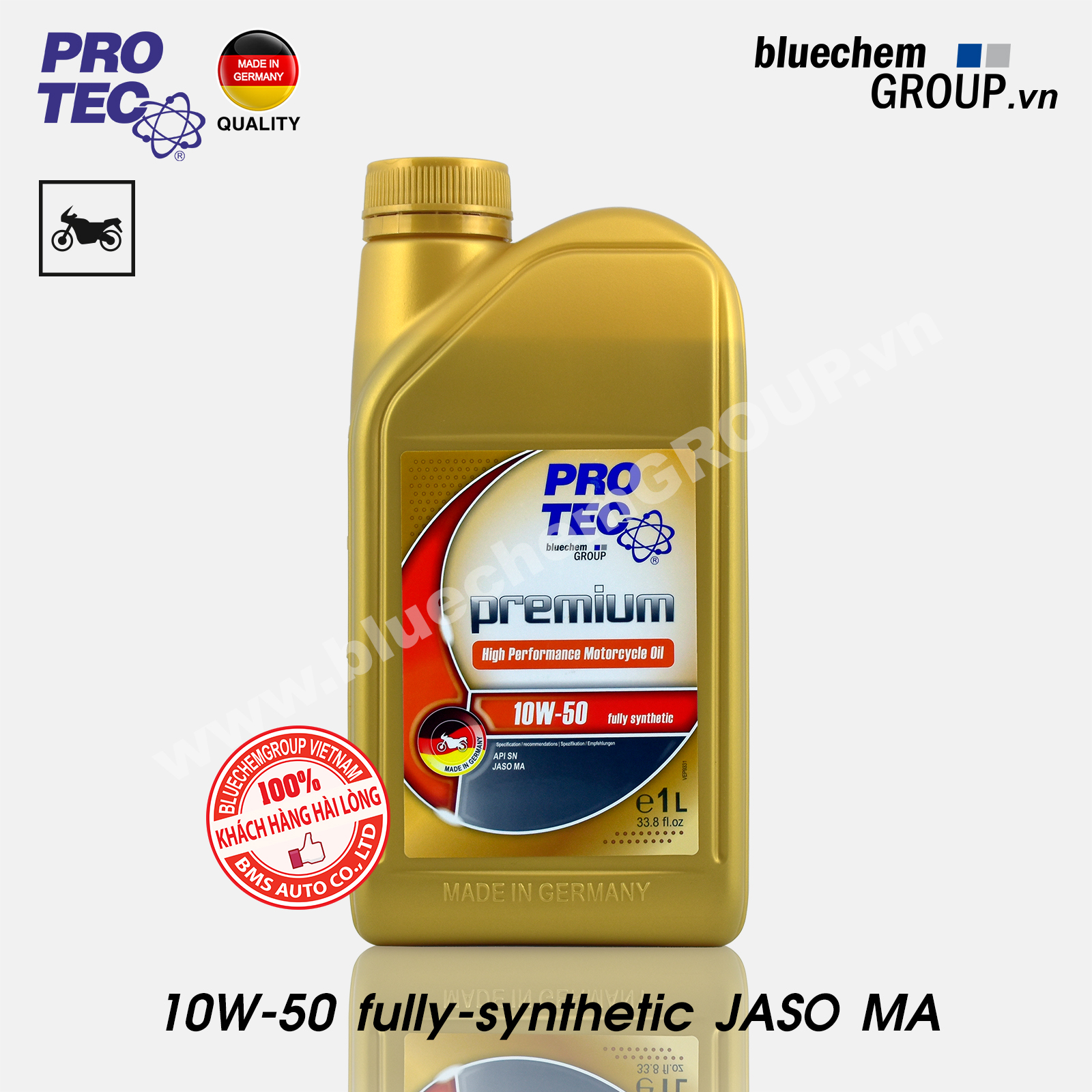 Dầu nhớt Mô tô hiệu suất cao bluechem PRO-TEC Premium 10W-50 Fully-synthetic JASO MA