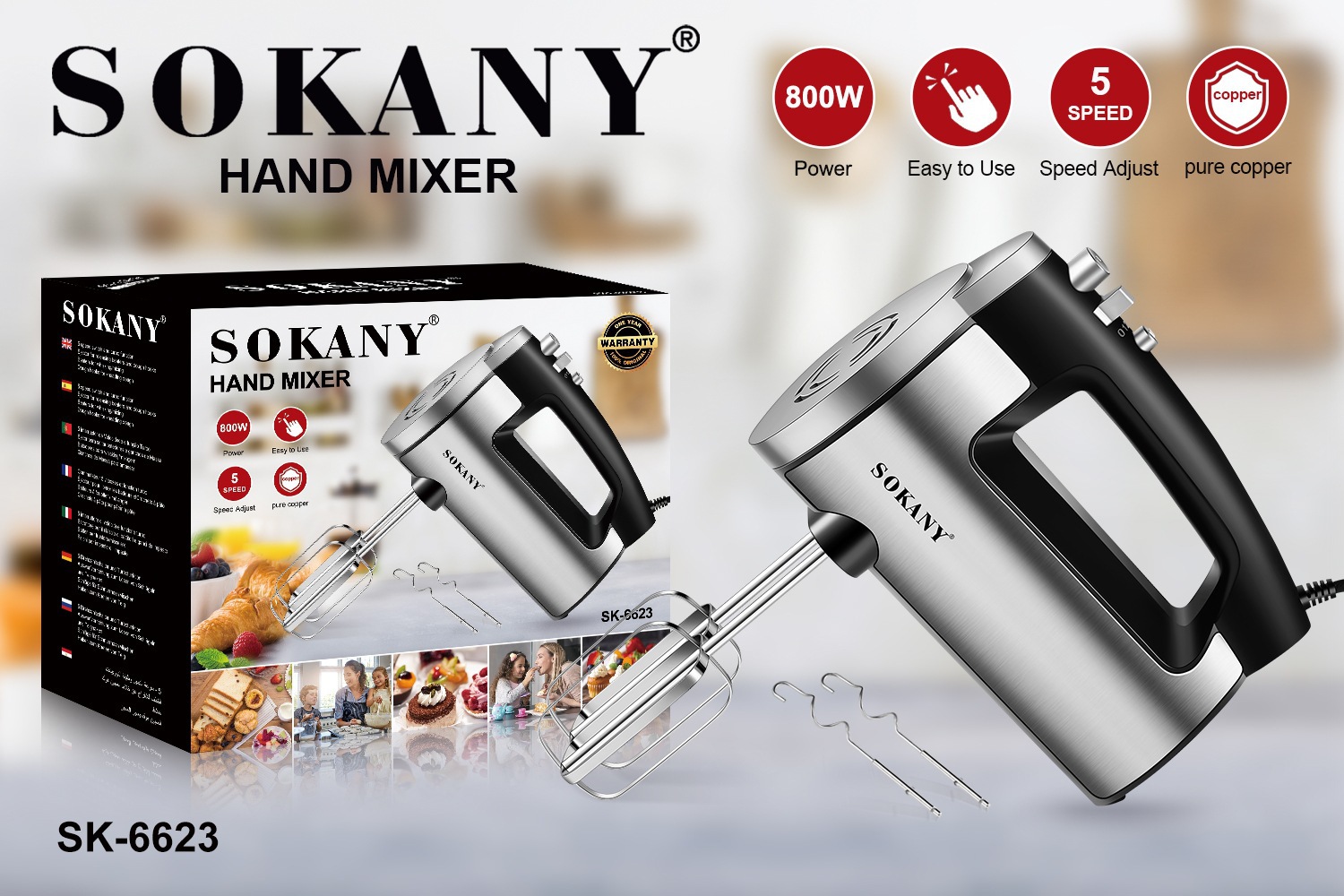 Máy Đánh Trứng Sokany SK6623 (800W) - Hàng Chính Hãng