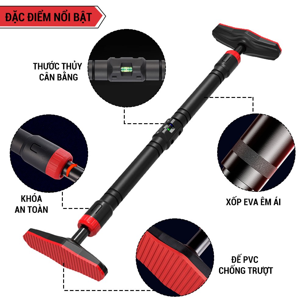 Thanh Xà Đơn Gắn Cửa, Xà Đơn Treo Tường Thước Thăng Bằng, Chịu Lực 200Kg, Chốt Khóa An Toàn Chông Trượt Tập Luyện Tại Nhà Tp201Pu - 73 - 105 Cm