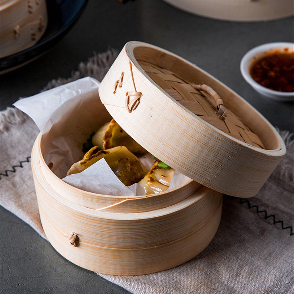 3x Bamboo Steamers with Lid for Asian Cooking Vegetables   Cookware