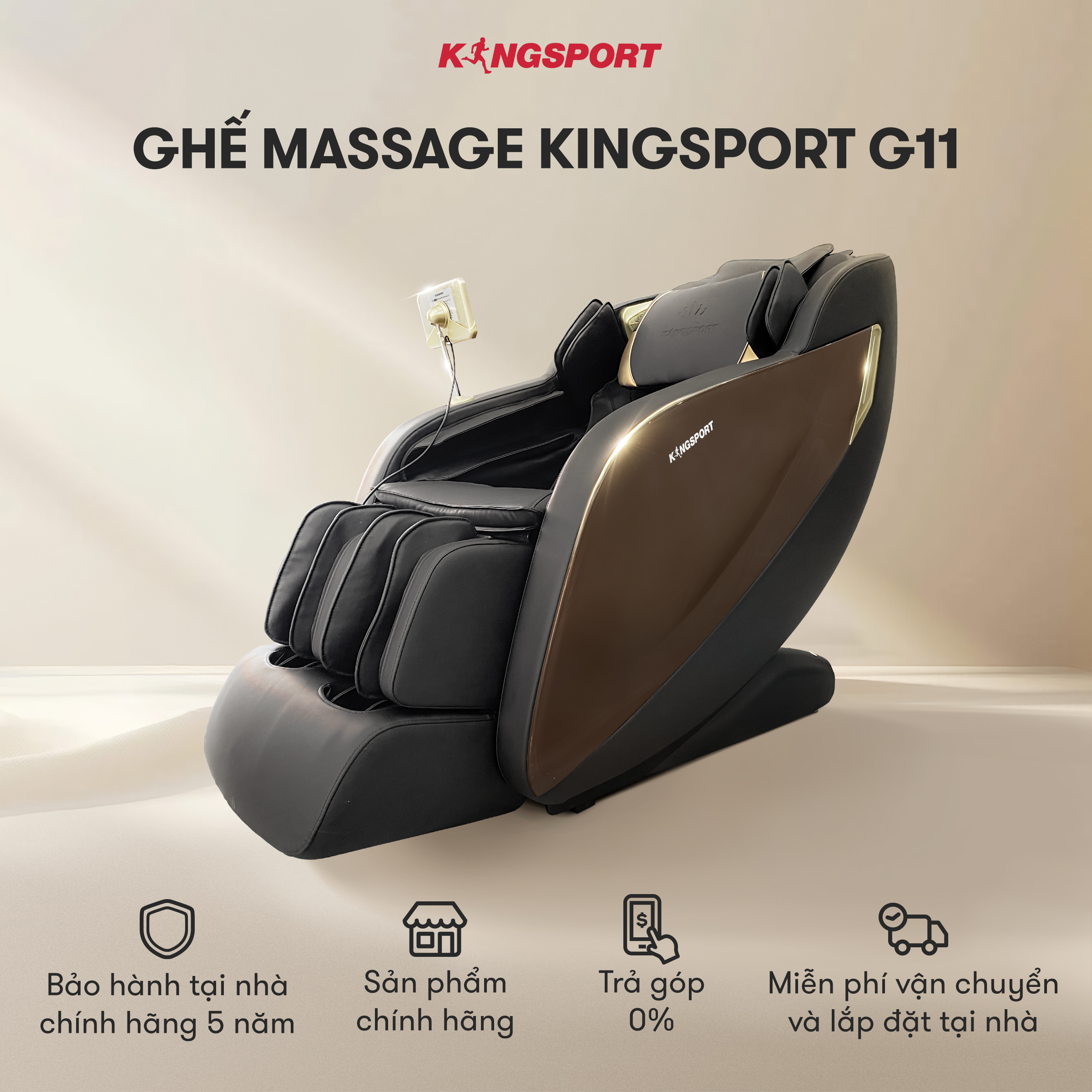 CHỈ GIAO MIỀN NAM I Ghế massage KINGSPORT G11 công nghệ mới Kingtech Touch Pro, công nghệ làm ấm Warmtech, 12 bài tập massage