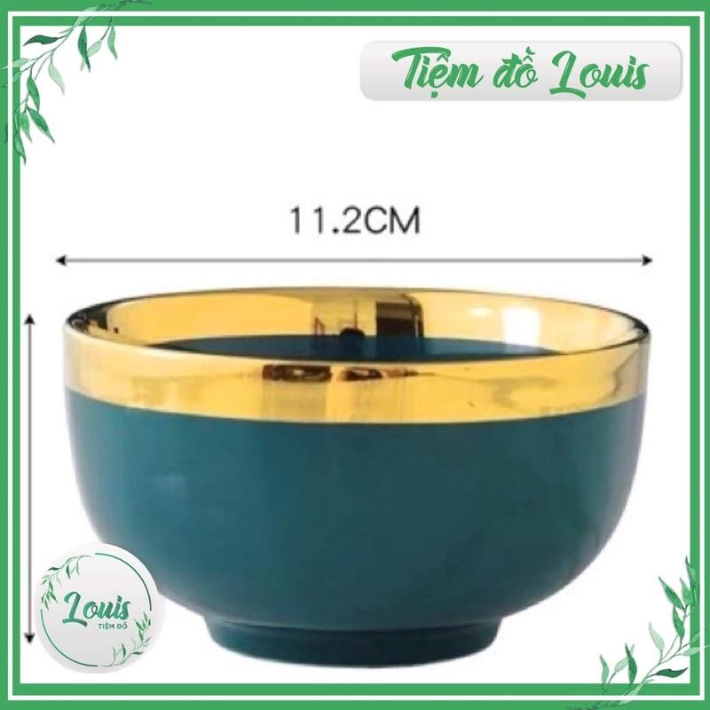 Bát cơm Chén sứ ăn cơm xanh viền vàng cao cấp bản to bộ 6 bát decor phong cách Bắc Âu