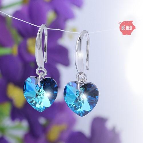 Bông tai đá nhân tạo trái tim xanh biển BH626
