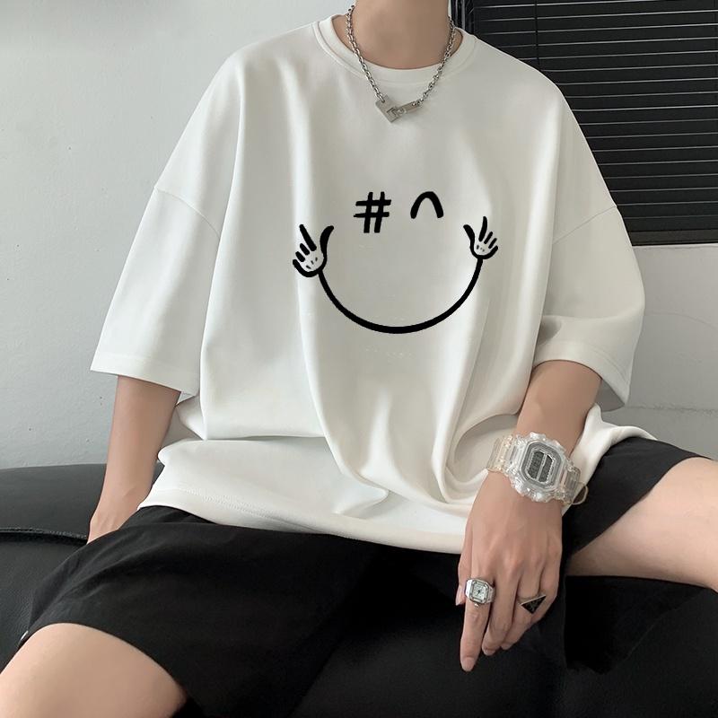Áo thun tay lỡ nam nữ unisex form rộng mặt cười vải dày mịn