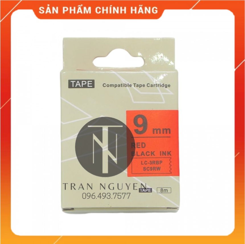 [Combo 5 cuộn] Nhãn in Tepra SC9RW (LC-3RBP) - Chữ đen nền đỏ 9mm x 8m - Hàng nhập khẩu