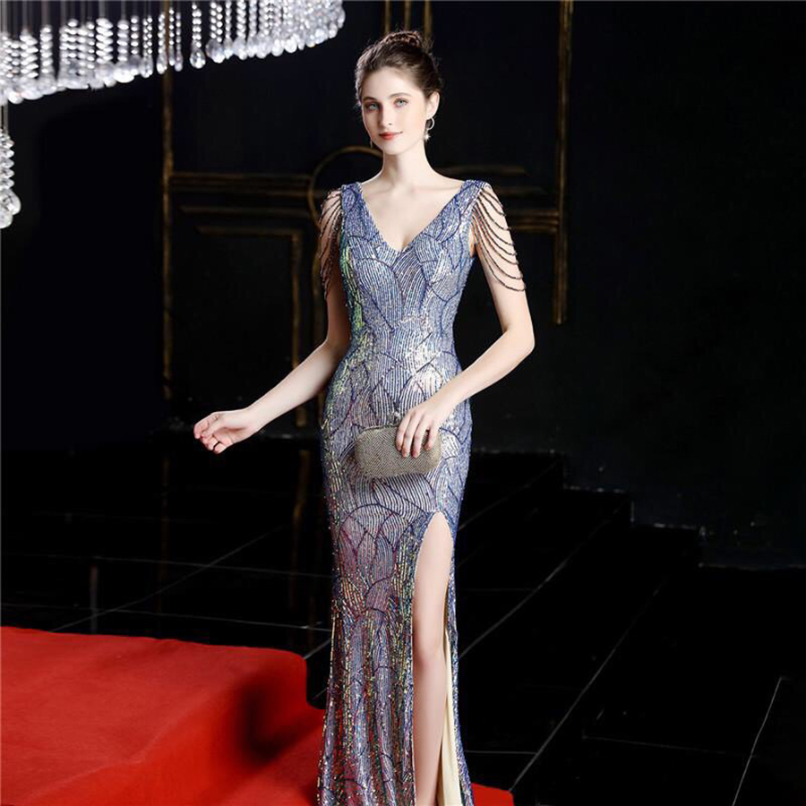 ĐẦM DẠ HỘI XẺ ĐÙI VOAN ĐÍNH KIM SA - HN1518