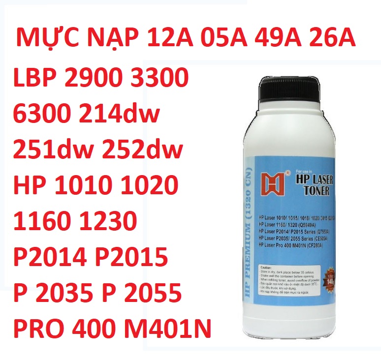 Mực nạp 12A hàng chính hãng Alphacartridge dành cho hộp mực 26A 05A 49A FX9 máy in Canon 2900 3000 3300 6300 251dw 252dw HP 1010 1020 2055 Pro 400 m402 m402nw 1230