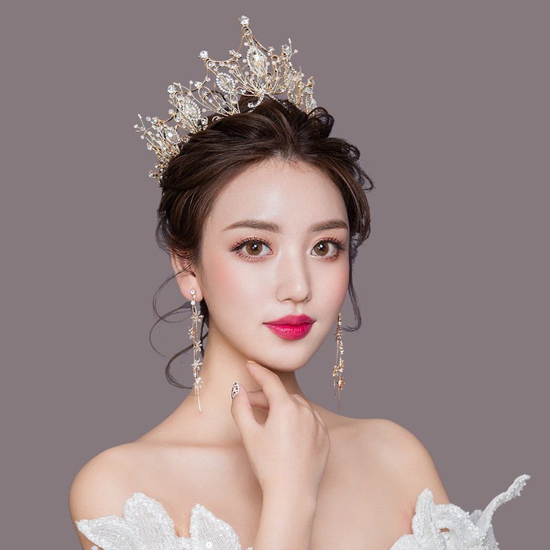 Bộ trang sức vương miện và bông tai hoa dây lộng lẫy make up cô dâu, dạ tiệc