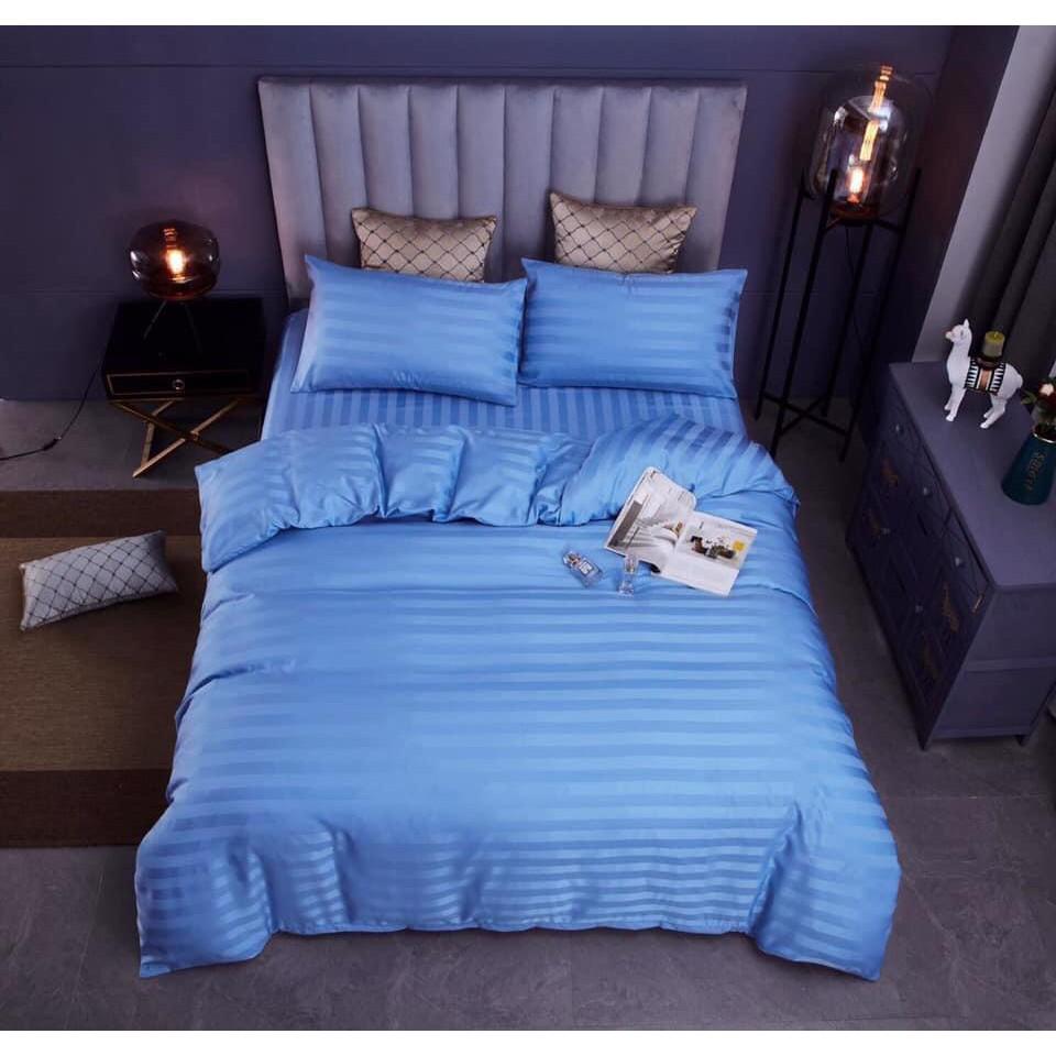 Bộ Chăn Drap Gối COTTON SỌC 3F Vải Cotton Lụa Bóng Hàng Chuyên Cho Gia Đình Và Khách Sạn