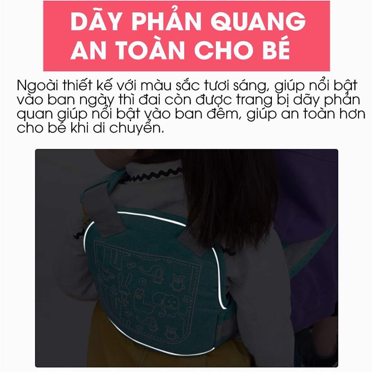 Đai đi xe máy cho bé có phản quang, thoáng khí sử dụng khóa 2 cấp bền chắc an toàn, chống bui bẩn