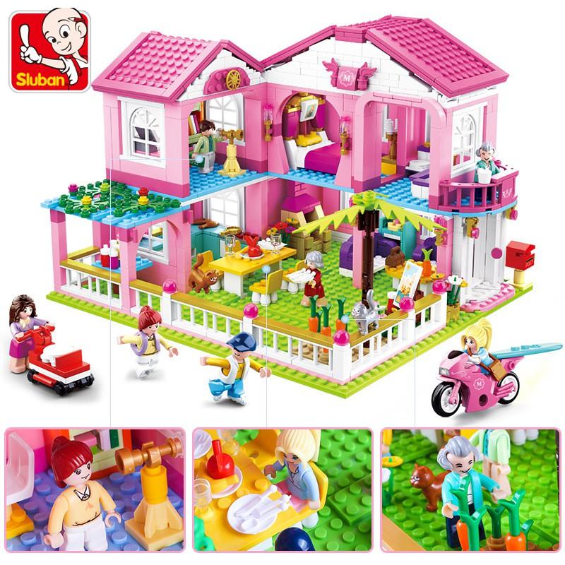 Đồ Chơi Lắp Ráp Kiểu LEGO FRIENDS Cho Bé Gái Mô Hình Biệt Thự Garden Villa Pink Sluban M38-B0721 Với 896 Mảnh Ghép