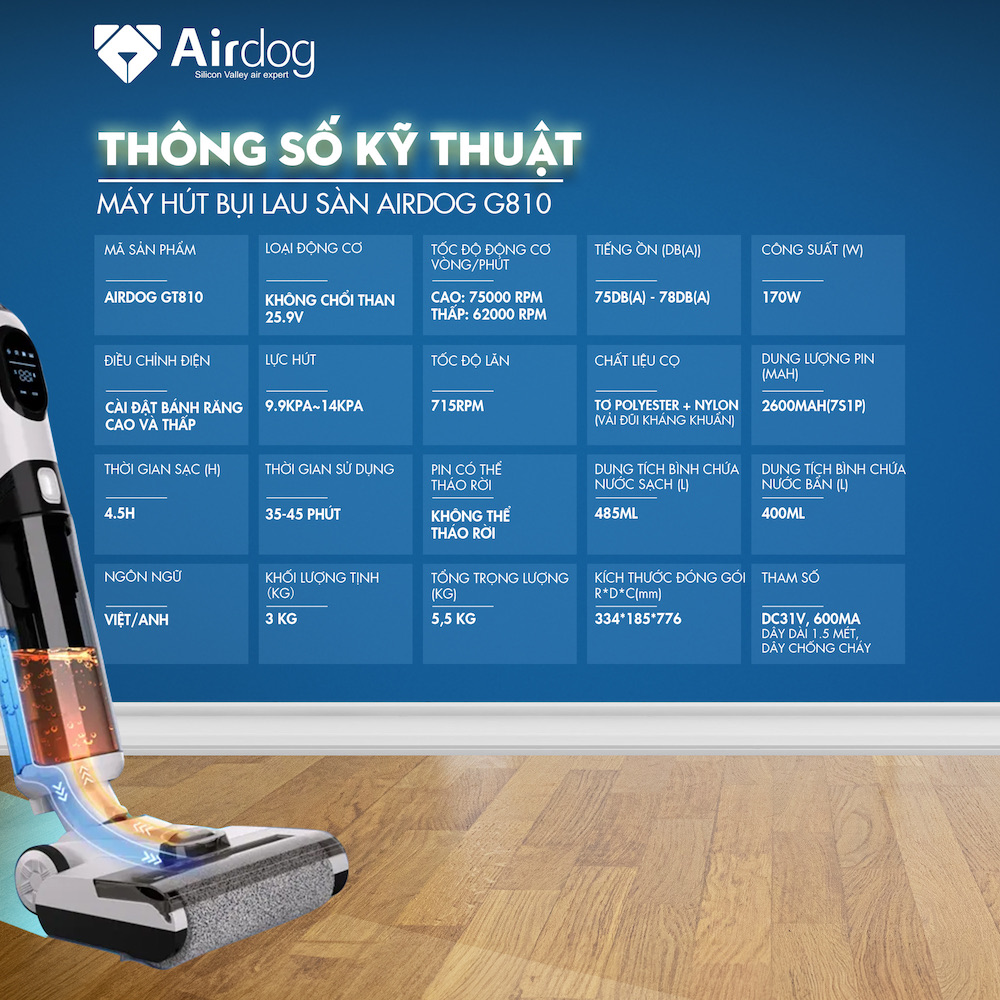 Máy hút bụi lau sàn Airdog GT810 - Bảo hành chính hãng 12 tháng