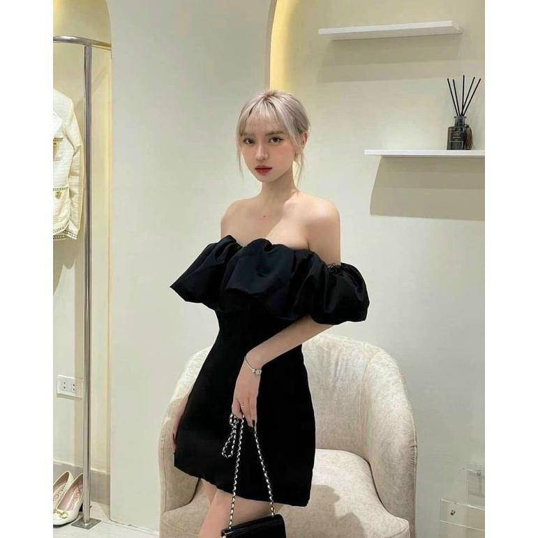 Đầm body trễ vai ngắn tay bồng váy babydoll ôm phối nhún ngực bánh bèo sexy dễ thương HIJUNE VD07