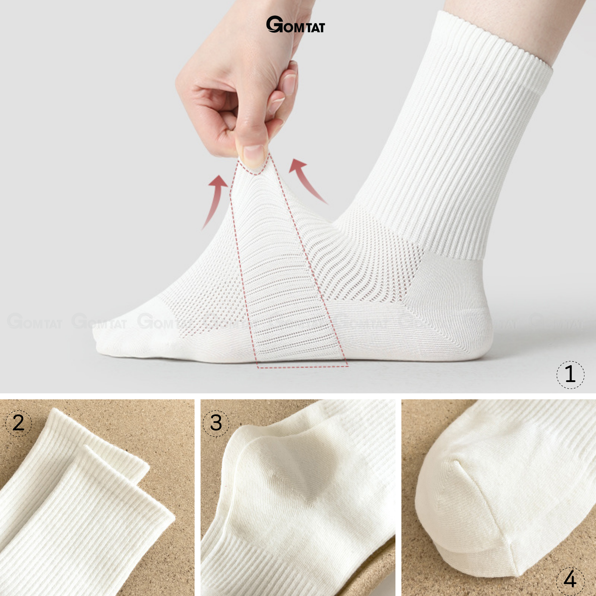 Tất vớ cổ cao nam nữ GOMTAT chất liệu cotton cao cấp, thiết kế hút ẩm thoáng khí, mềm mại êm chân - GOM-KLB-TRONCAO